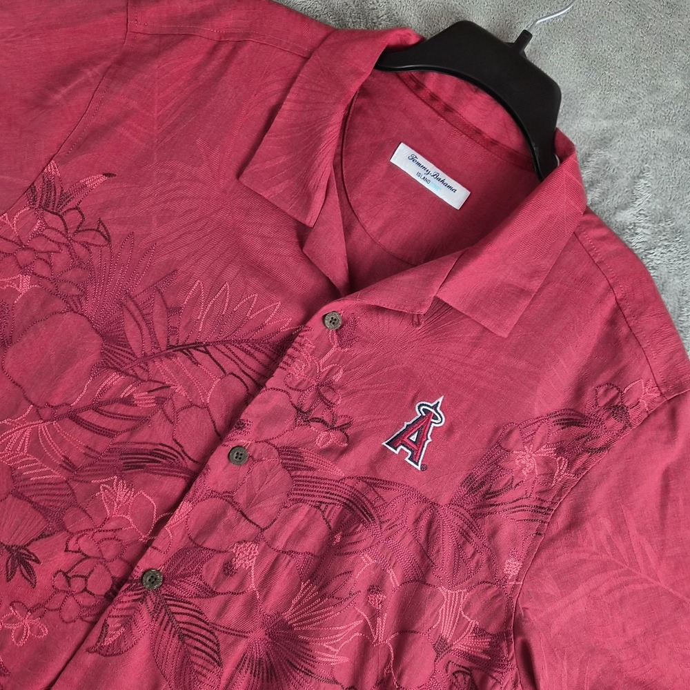 Tommy Bahama Los Angeles Angels Camp Shirt Mens XL Red Island Zone Coolmax Aloha